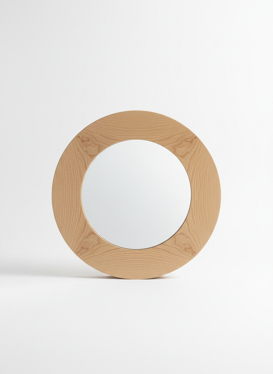 Beige Round Wood Mirror
